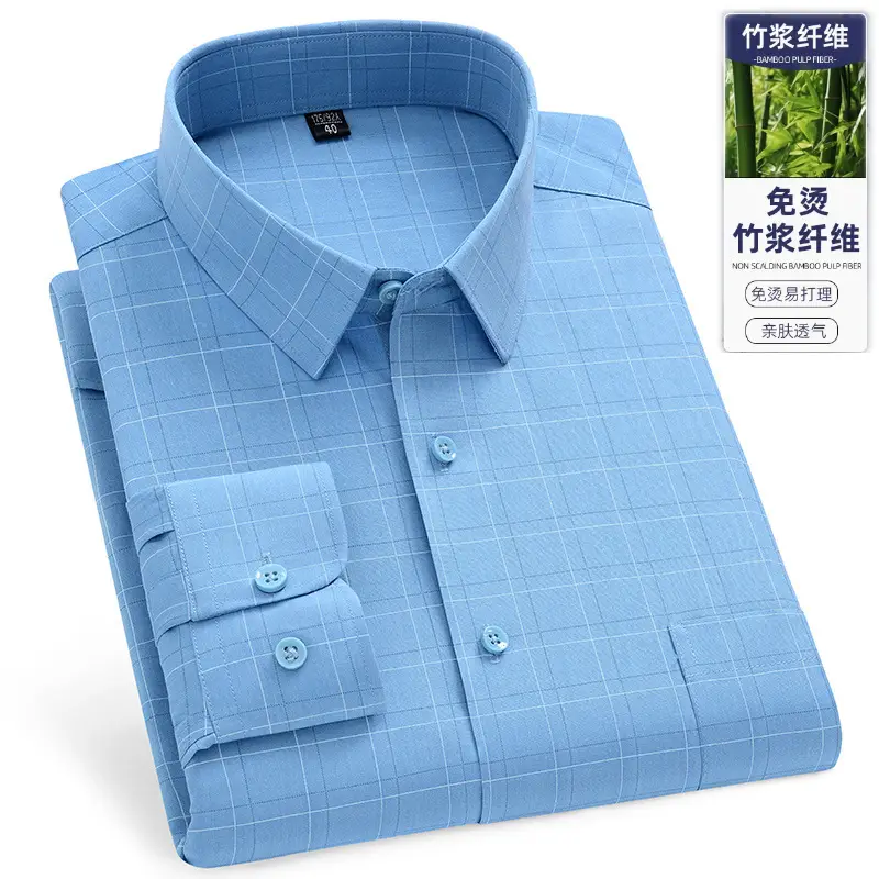Men's Thin Cotton Checkered Shirt Lavender B5372 - Image 8