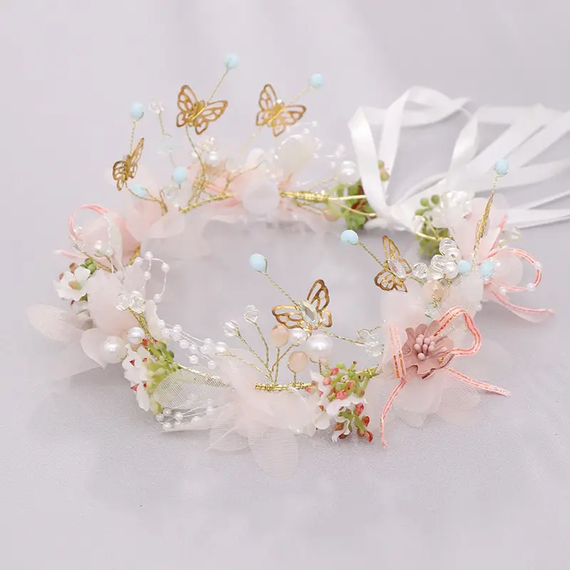 Children's Bridal Hairband with Butterfly & Pearl Accents - Image 3