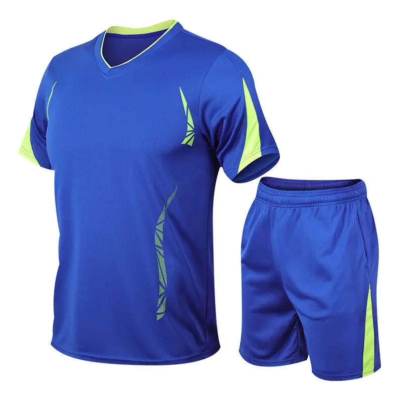 Men Neon Blue Athletic Sportswear Set Shorts & T-Shirt - Image 5