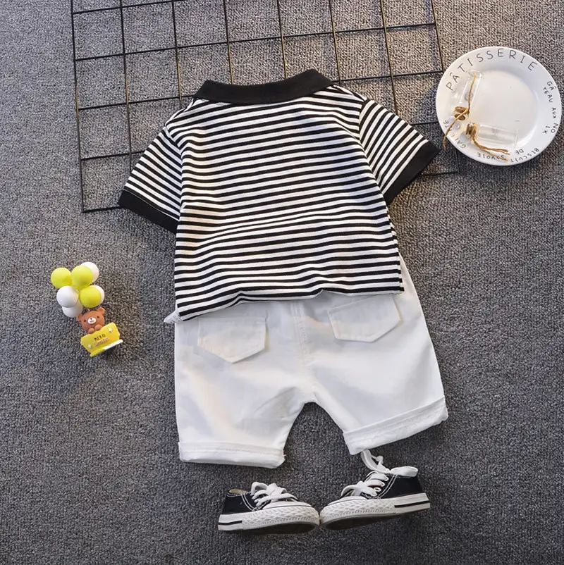 White Collared Striped T-Shirt & Shorts 2026 Boys Set - Image 3