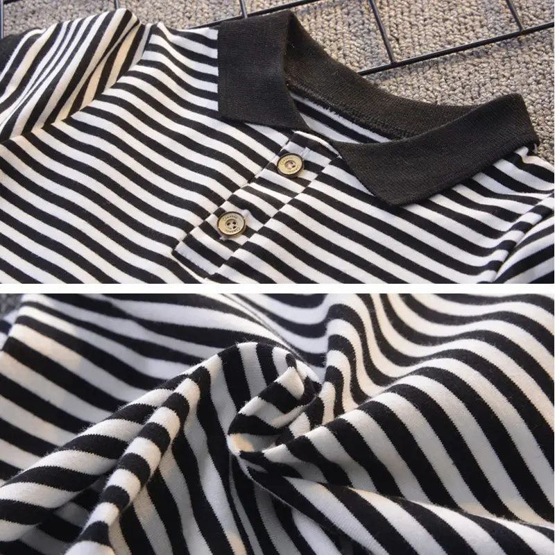 White Collared Striped T-Shirt & Shorts 2026 Boys Set - Image 4