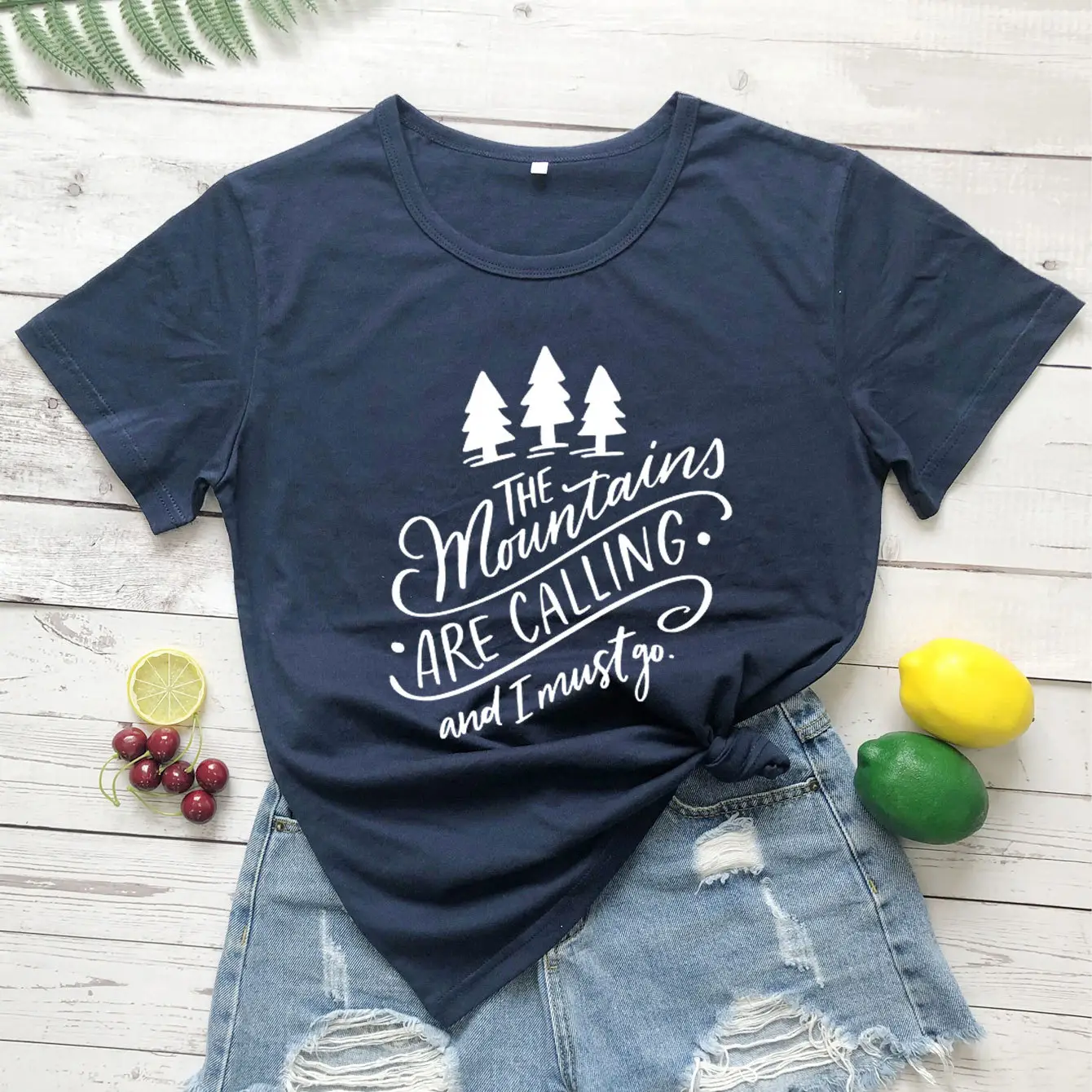 Men Navy T-Shirt Three Trees Design Short Sleeve - Image 11