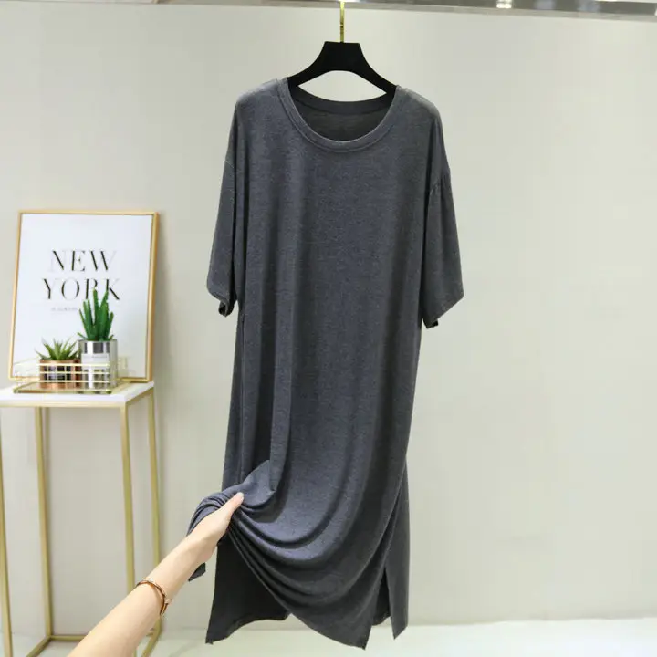 Women Spring Large Split Skirt Dress Grey Modal - Image 2