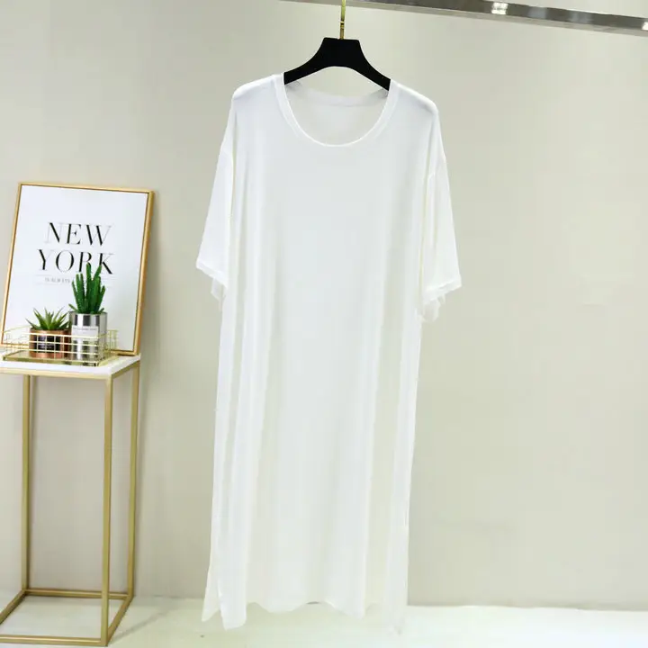 Women Spring Large Split Skirt Dress Grey Modal - Image 3