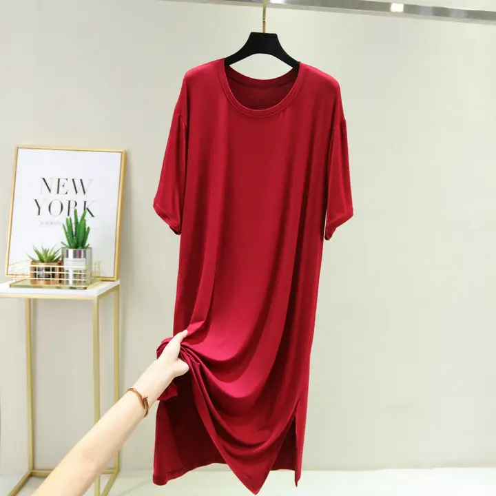 Women Spring Large Split Skirt Dress Grey Modal - Image 4