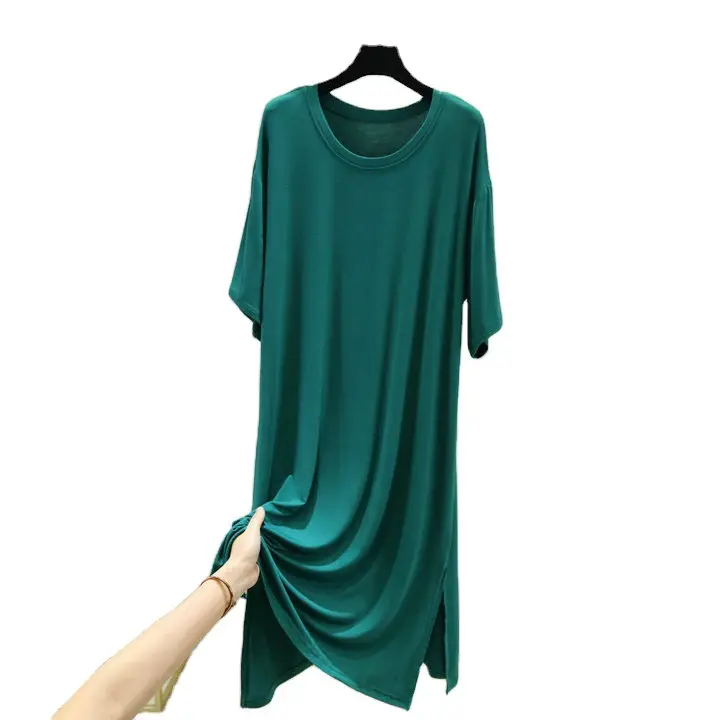 Women Spring Large Split Skirt Dress Grey Modal - Image 5