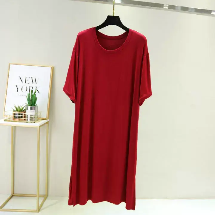 Women Spring Large Split Skirt Dress Grey Modal — feature 10