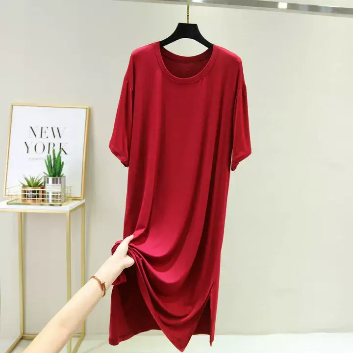 Women Spring Large Split Skirt Dress Grey Modal — feature 11