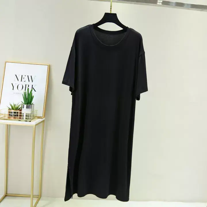 Women Spring Large Split Skirt Dress Grey Modal — feature 14