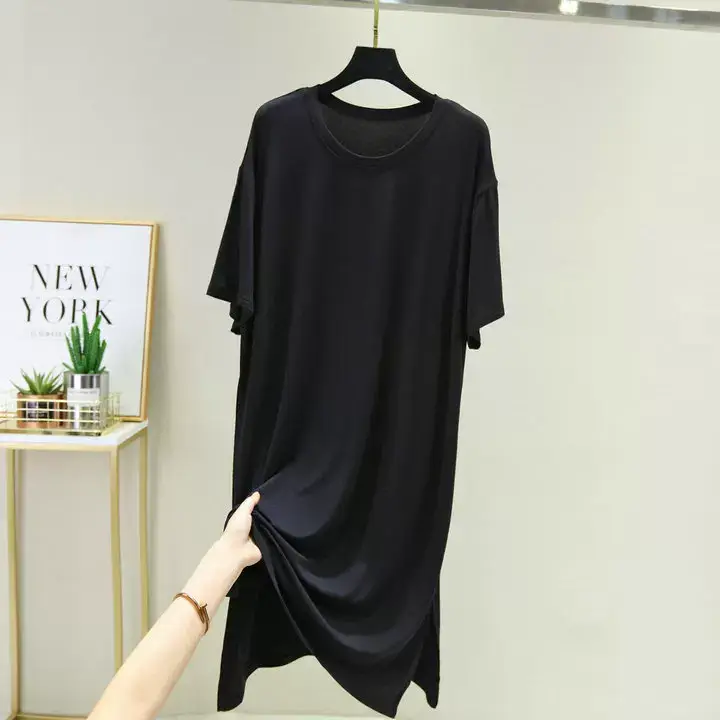 Women Spring Large Split Skirt Dress Grey Modal — feature 15