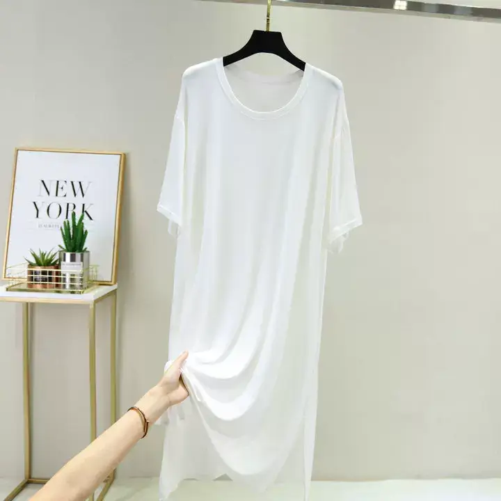 Women Spring Large Split Skirt Dress Grey Modal — feature 18