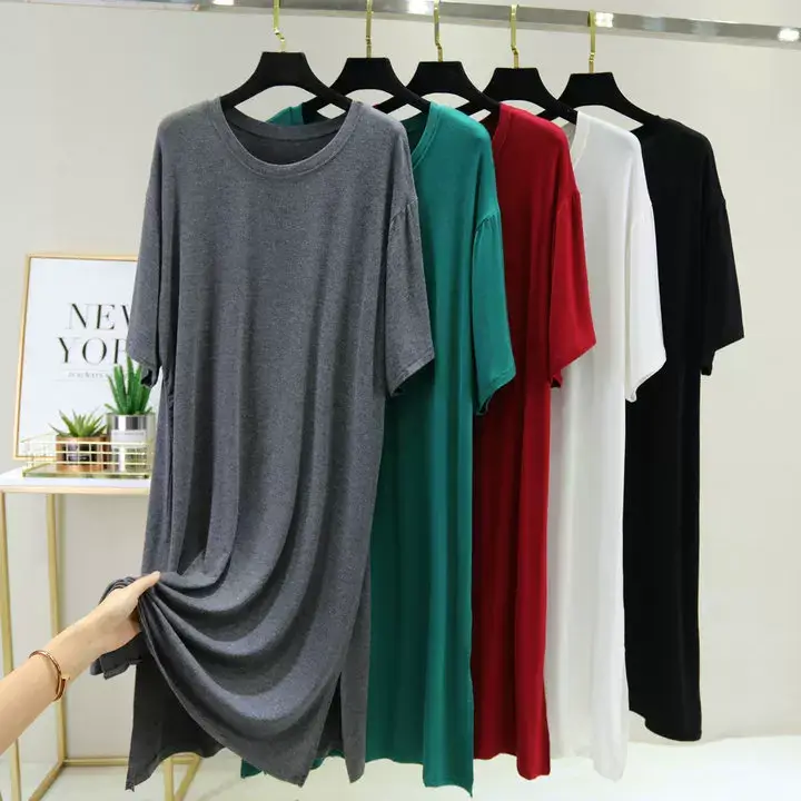 Women Spring Large Split Skirt Dress Grey Modal — feature 6
