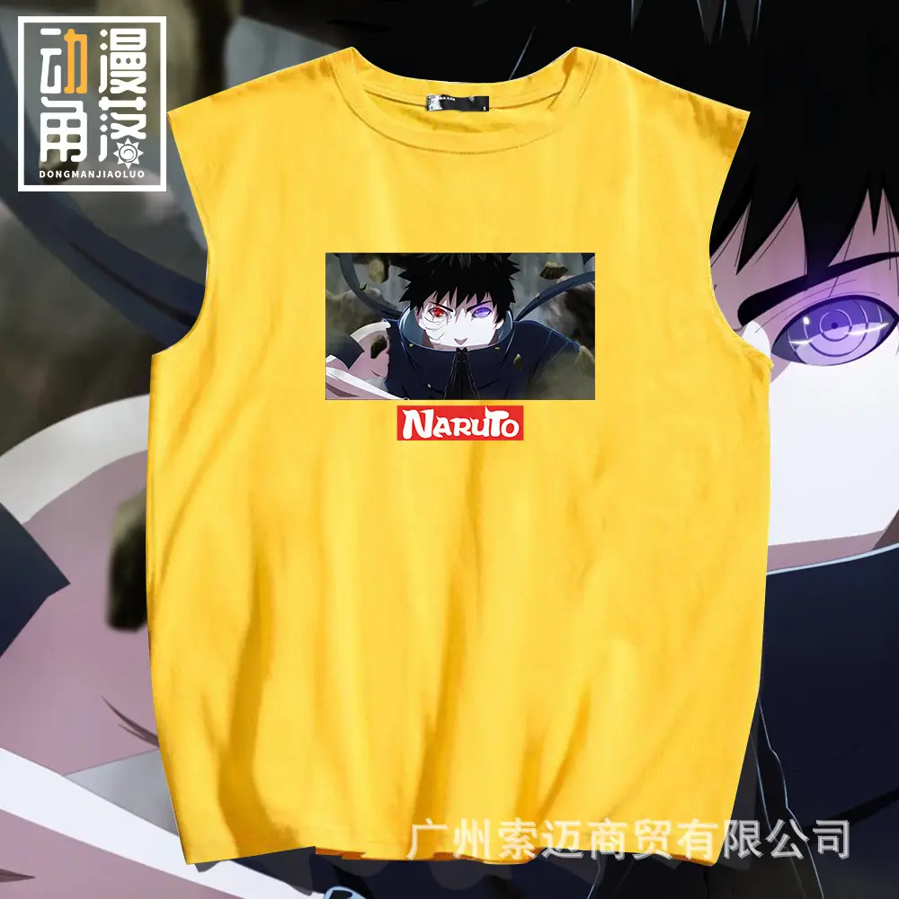 Men Sleeveless Naruto Manga T-Shirt Yellow - Image 8