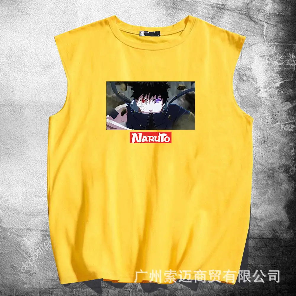 Men Sleeveless Naruto Manga T-Shirt Yellow - Image 3