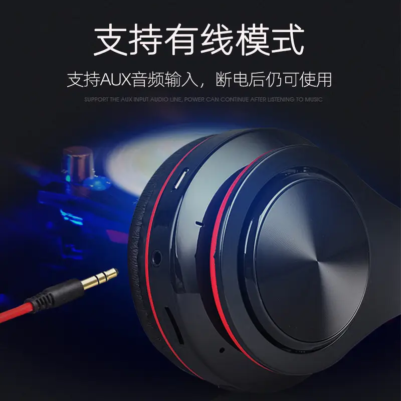 Wireless Bluetooth Headset Red Black Foldable with Heavy Bass - Image 8