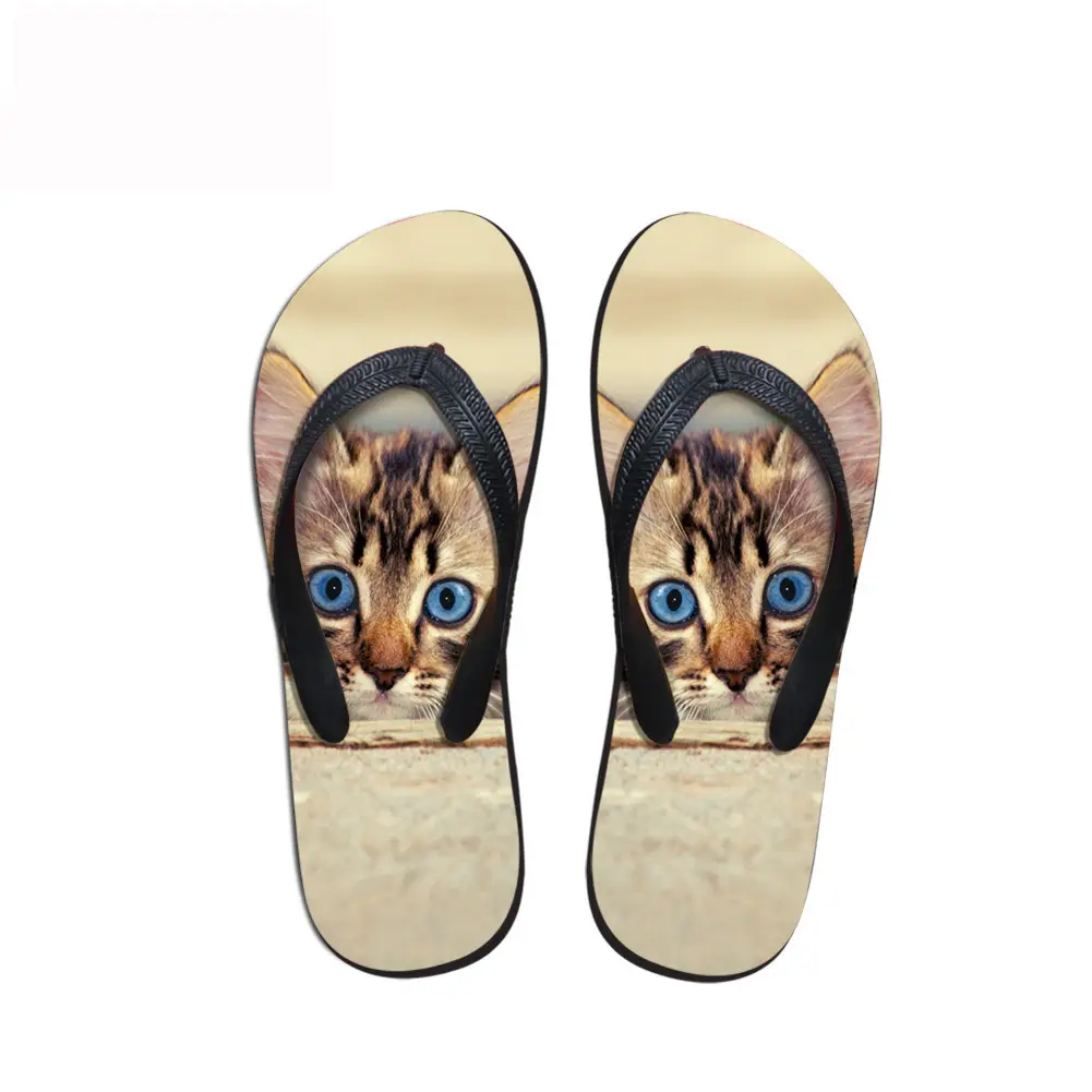Cute Cat 3D Heat Transfer Flip Flops Green