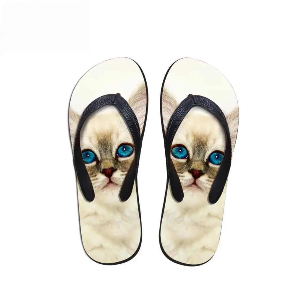 Cute Cat 3D Heat Transfer Flip Flops Green