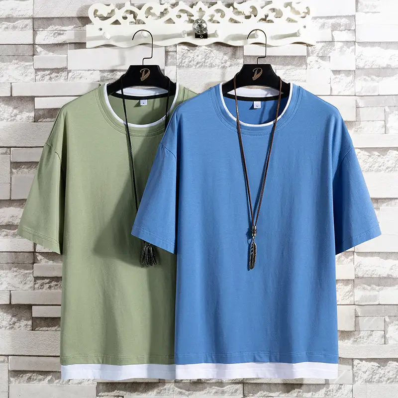 Men Green Korean Style Loose Cotton T-Shirt Half Sleeve