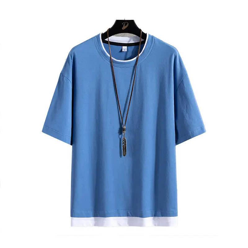Men Green Korean Style Loose Cotton T-Shirt Half Sleeve