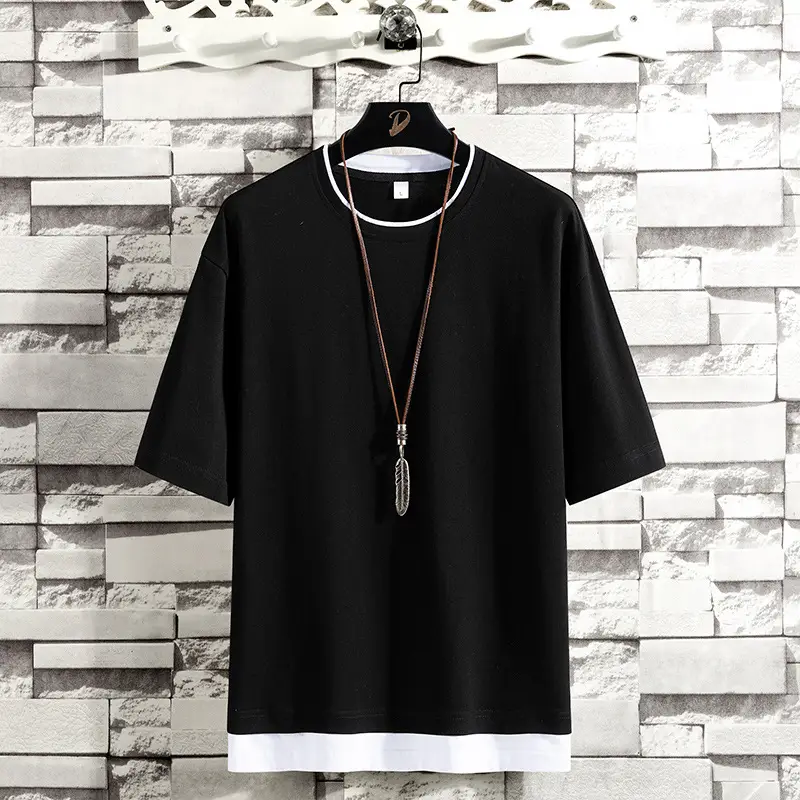 Men Green Korean Style Loose Cotton T-Shirt Half Sleeve