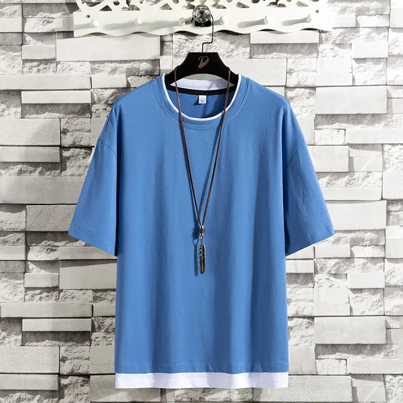 Men Green Korean Style Loose Cotton T-Shirt Half Sleeve