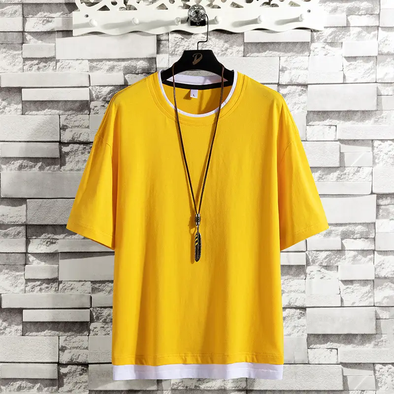 Men Green Korean Style Loose Cotton T-Shirt Half Sleeve