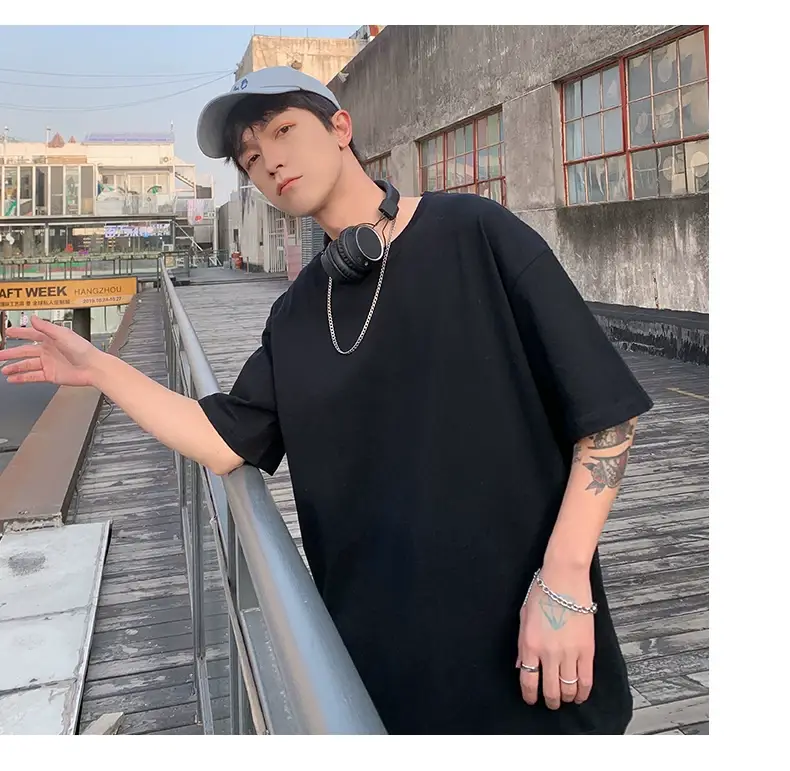 Men Korean Style T-shirt Short Sleeve Solid Color — feature 13