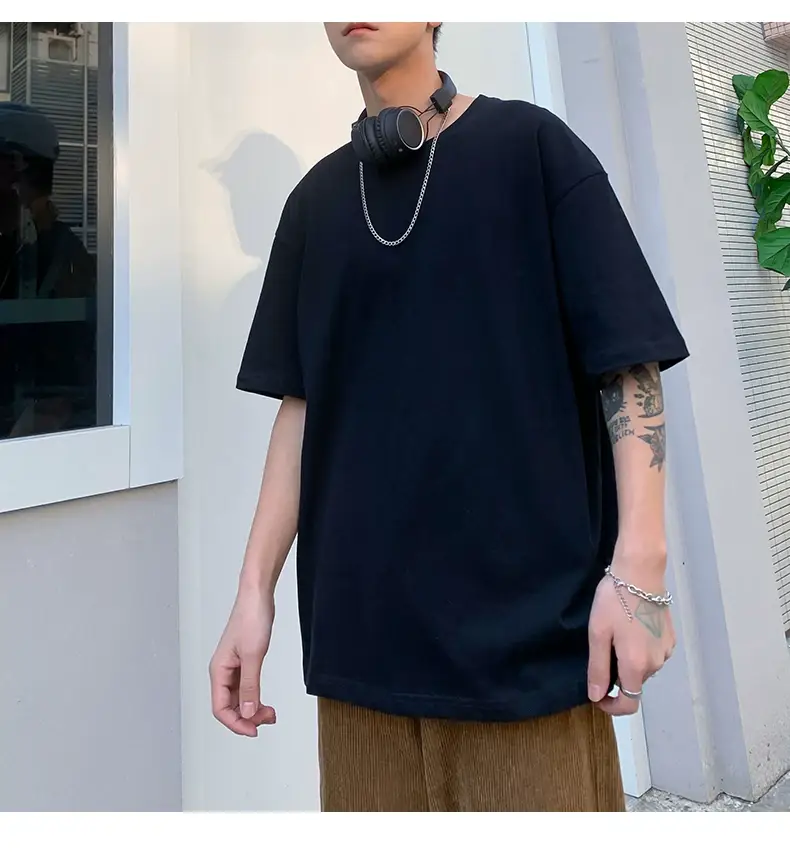 Men Korean Style T-shirt Short Sleeve Solid Color — feature 14