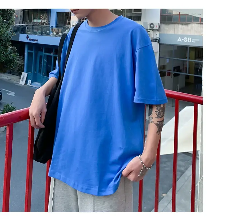 Men Korean Style T-shirt Short Sleeve Solid Color — feature 18