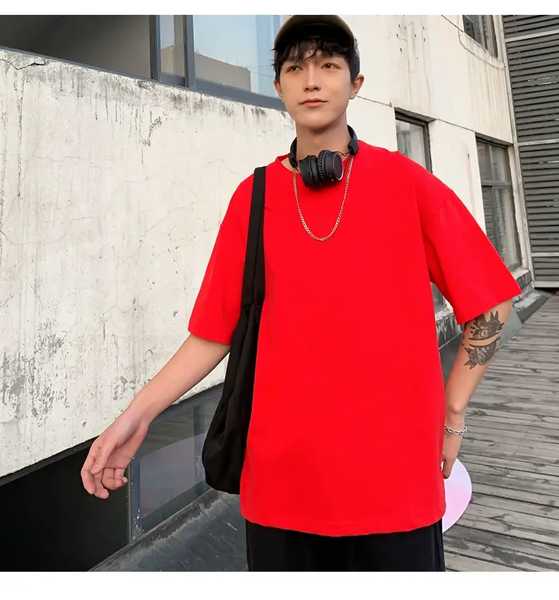 Men Korean Style T-shirt Short Sleeve Solid Color — feature 22