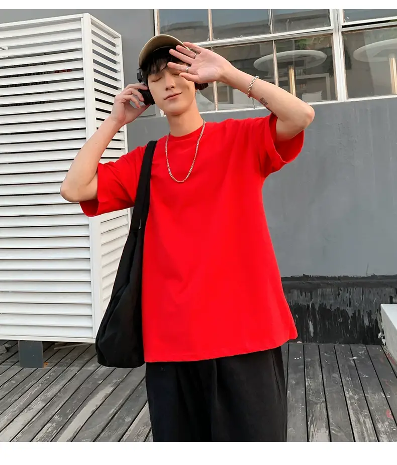 Men Korean Style T-shirt Short Sleeve Solid Color — feature 24
