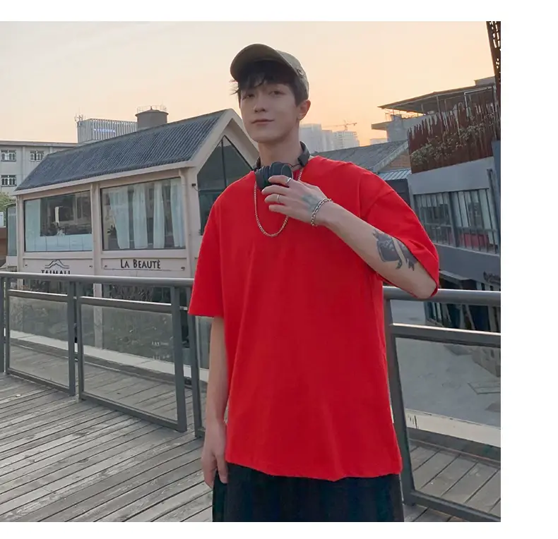 Men Korean Style T-shirt Short Sleeve Solid Color — feature 26