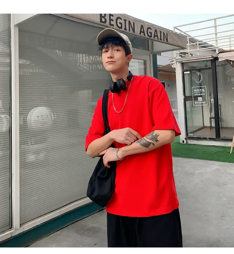 Men Korean Style T-shirt Short Sleeve Solid Color — feature 29
