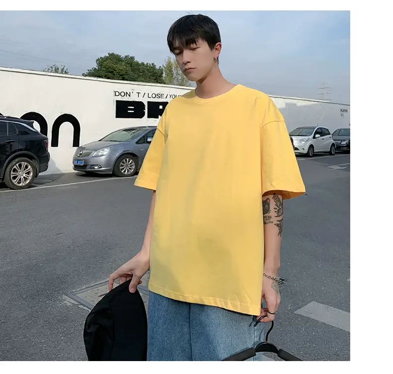 Men Korean Style T-shirt Short Sleeve Solid Color — feature 30