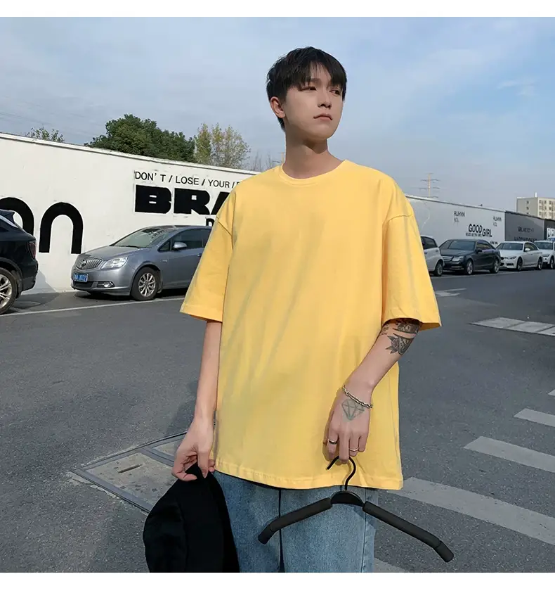 Men Korean Style T-shirt Short Sleeve Solid Color — feature 31