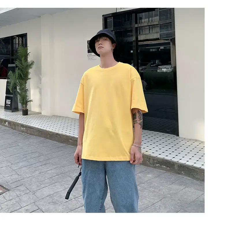 Men Korean Style T-shirt Short Sleeve Solid Color — feature 34
