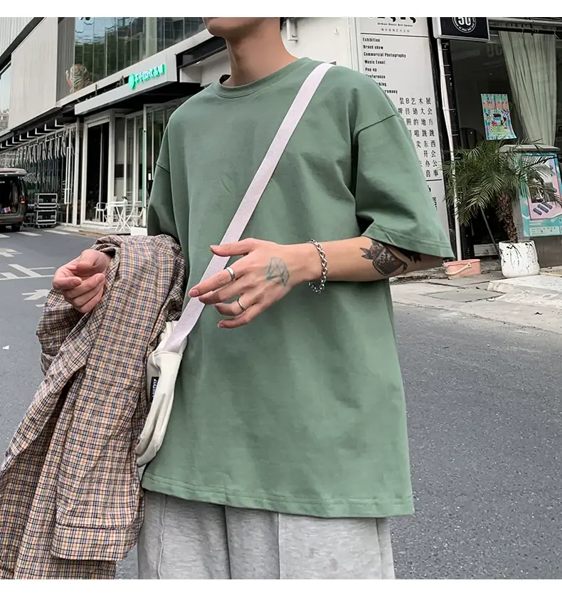 Men Korean Style T-shirt Short Sleeve Solid Color — feature 37