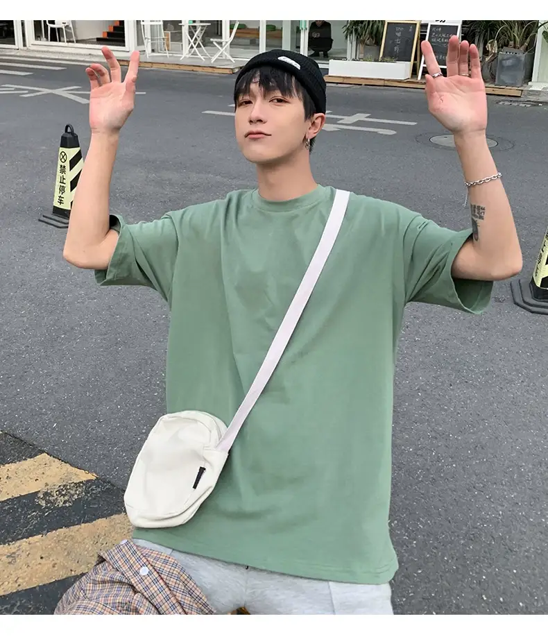 Men Korean Style T-shirt Short Sleeve Solid Color — feature 38