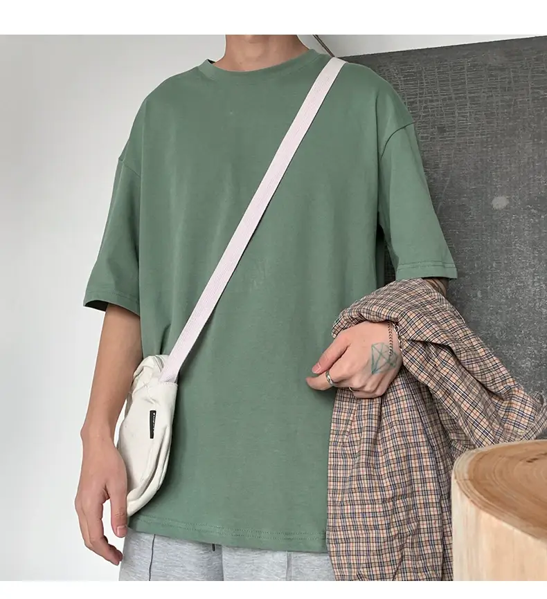 Men Korean Style T-shirt Short Sleeve Solid Color — feature 39