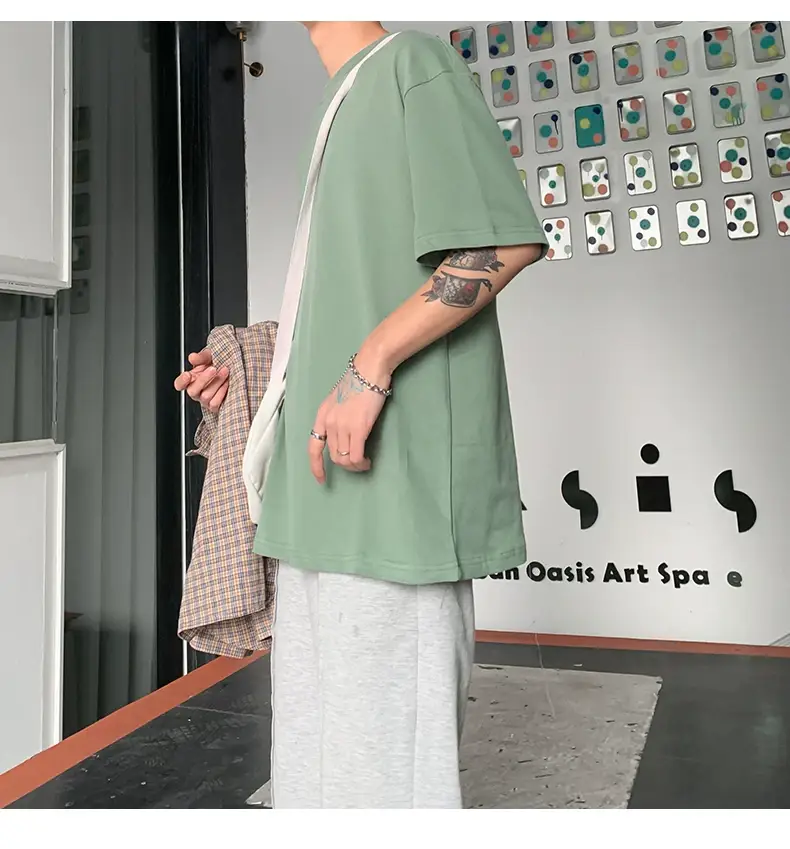 Men Korean Style T-shirt Short Sleeve Solid Color — feature 41