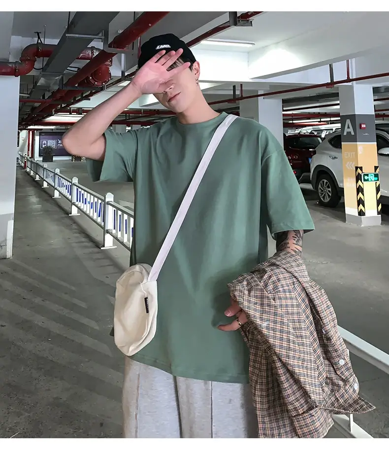 Men Korean Style T-shirt Short Sleeve Solid Color — feature 43