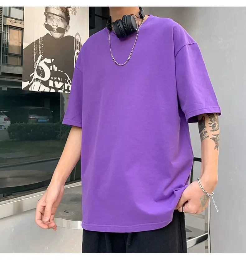 Men Korean Style T-shirt Short Sleeve Solid Color — feature 45