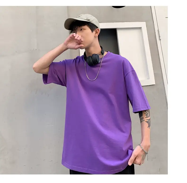 Men Korean Style T-shirt Short Sleeve Solid Color — feature 48