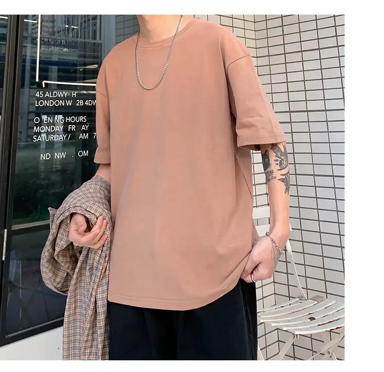 Men Korean Style T-shirt Short Sleeve Solid Color — feature 53