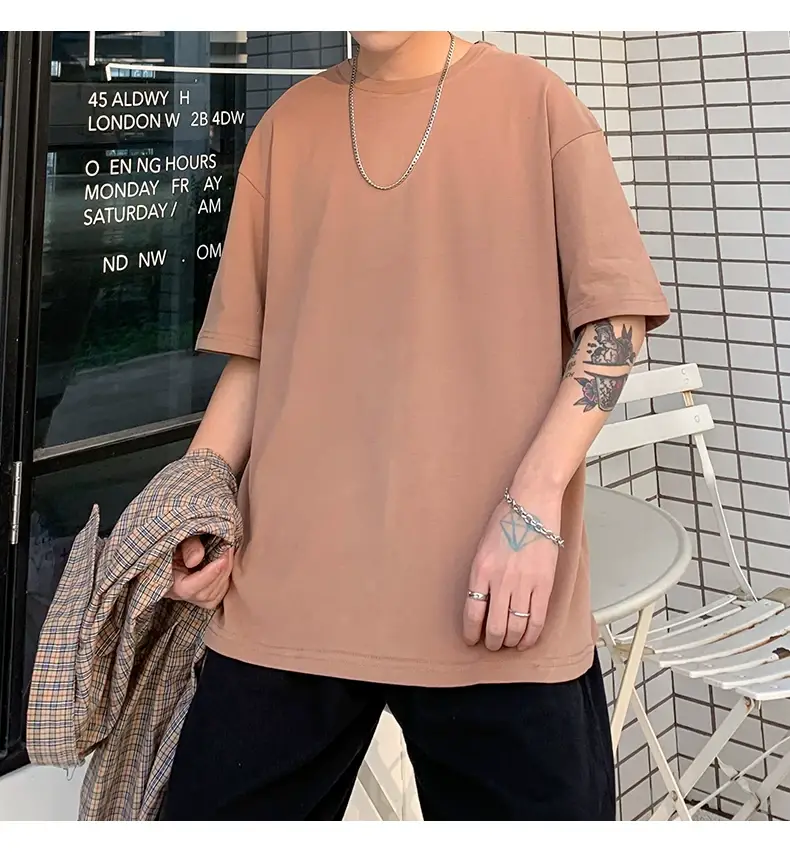 Men Korean Style T-shirt Short Sleeve Solid Color — feature 54