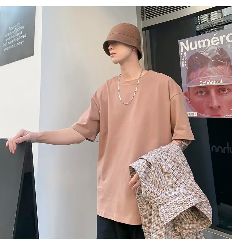 Men Korean Style T-shirt Short Sleeve Solid Color — feature 56