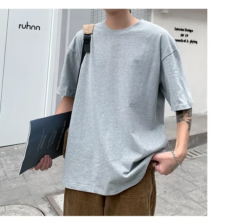 Men Korean Style T-shirt Short Sleeve Solid Color — feature 58