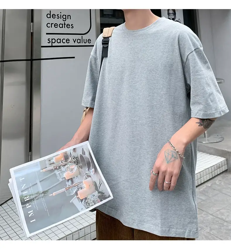 Men Korean Style T-shirt Short Sleeve Solid Color — feature 59