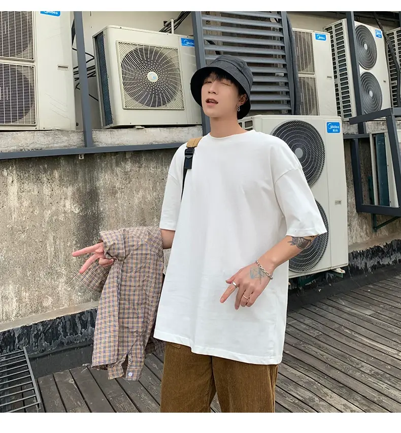 Men Korean Style T-shirt Short Sleeve Solid Color — feature 6