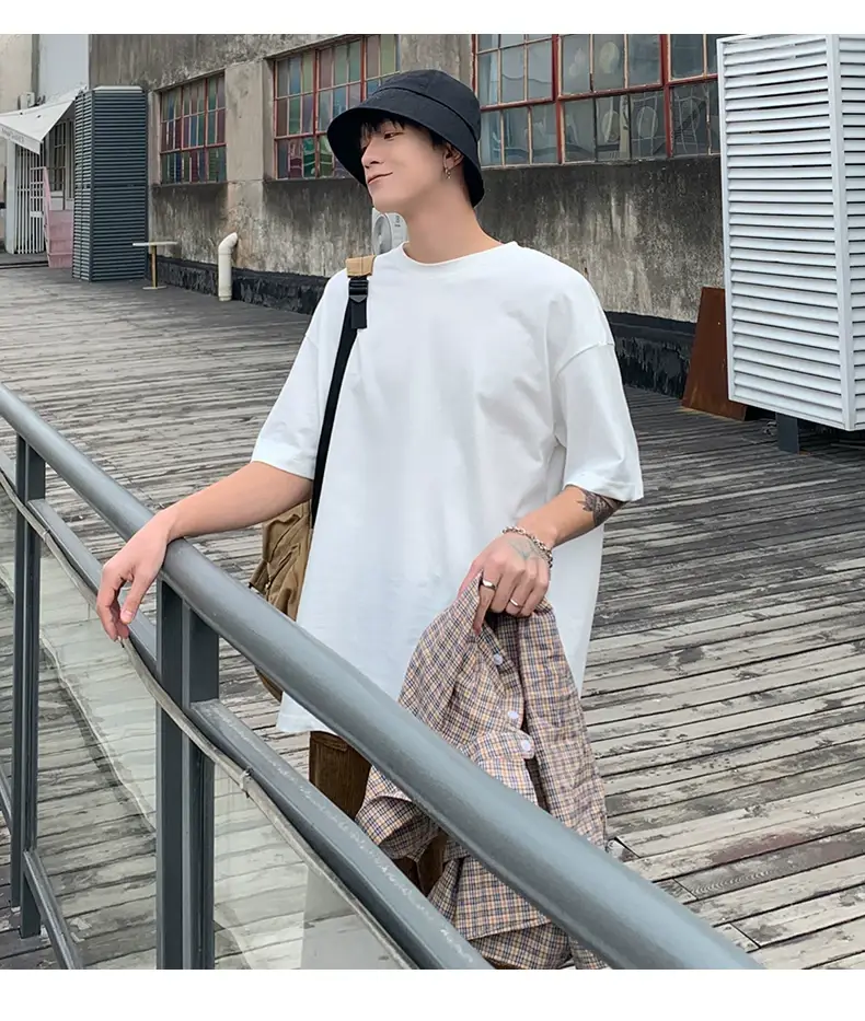Men Korean Style T-shirt Short Sleeve Solid Color — feature 7